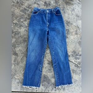 Chic vintage women’s high waist 10/11 denim western straight jeans frayed bottom